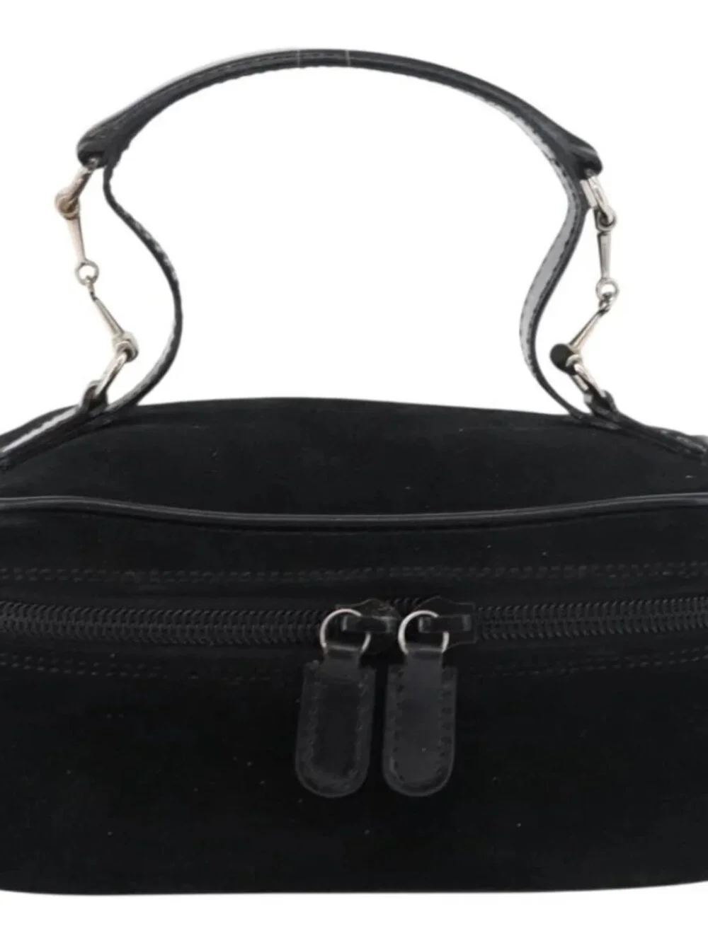 GUCCI Horsebit Vanity Bag Hand Bag Suede Black Silver 032 1705 0141 Auth